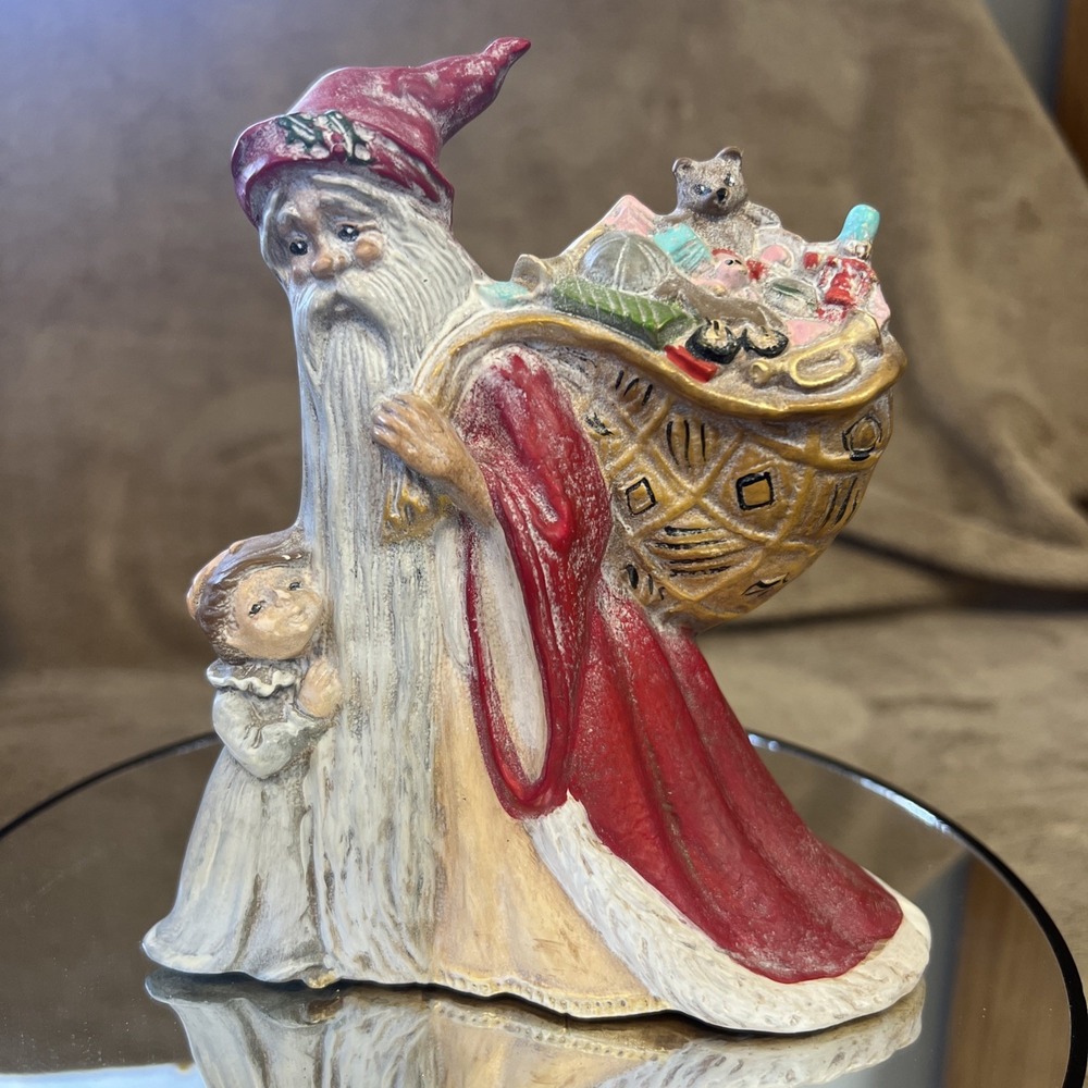 Vintage Ceramic Old World Santa and Child Figurine Statue Hand Painted 5.5"